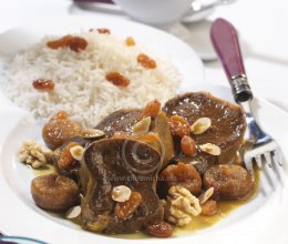 Langue de veau en sauce aigre douce, riz Basmati